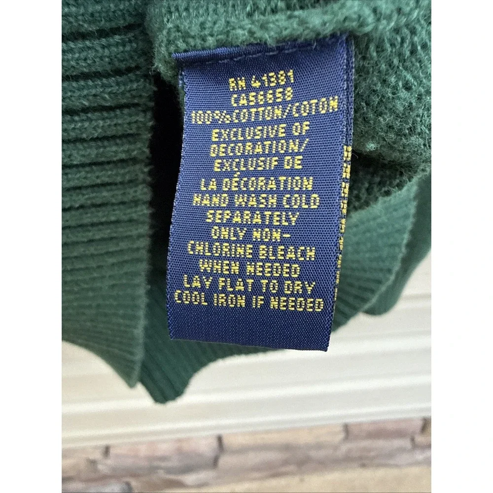 VTG Polo Ralph Lauren Sweater Mens XL Green Crewneck 100% Cotton blue Pony